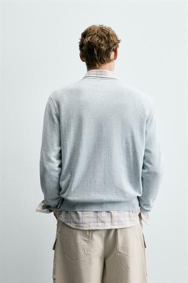 HAUT BOUTONNÉ EN MÉLANGE DE COTON - Bleu ciel de Zara - Image 2