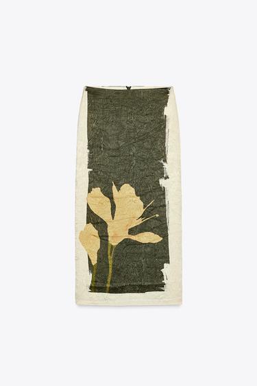 CREASED-EFFECT PRINT MIDI SKIRT - Green / Ecru by Zara - Image 5