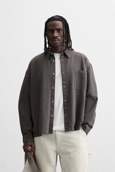 CAMISA DENIM LEVE - Marrom-escuro da Zara