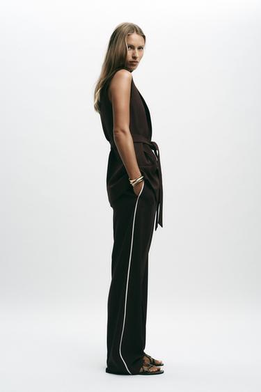 STRAIGHT-LEG TROUSERS WITH SIDE STRIPE - Brown by Zara - Image 2