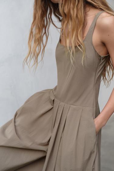 NYLON JUMPSUIT WITH PLEATS - Dark khaki by Zara