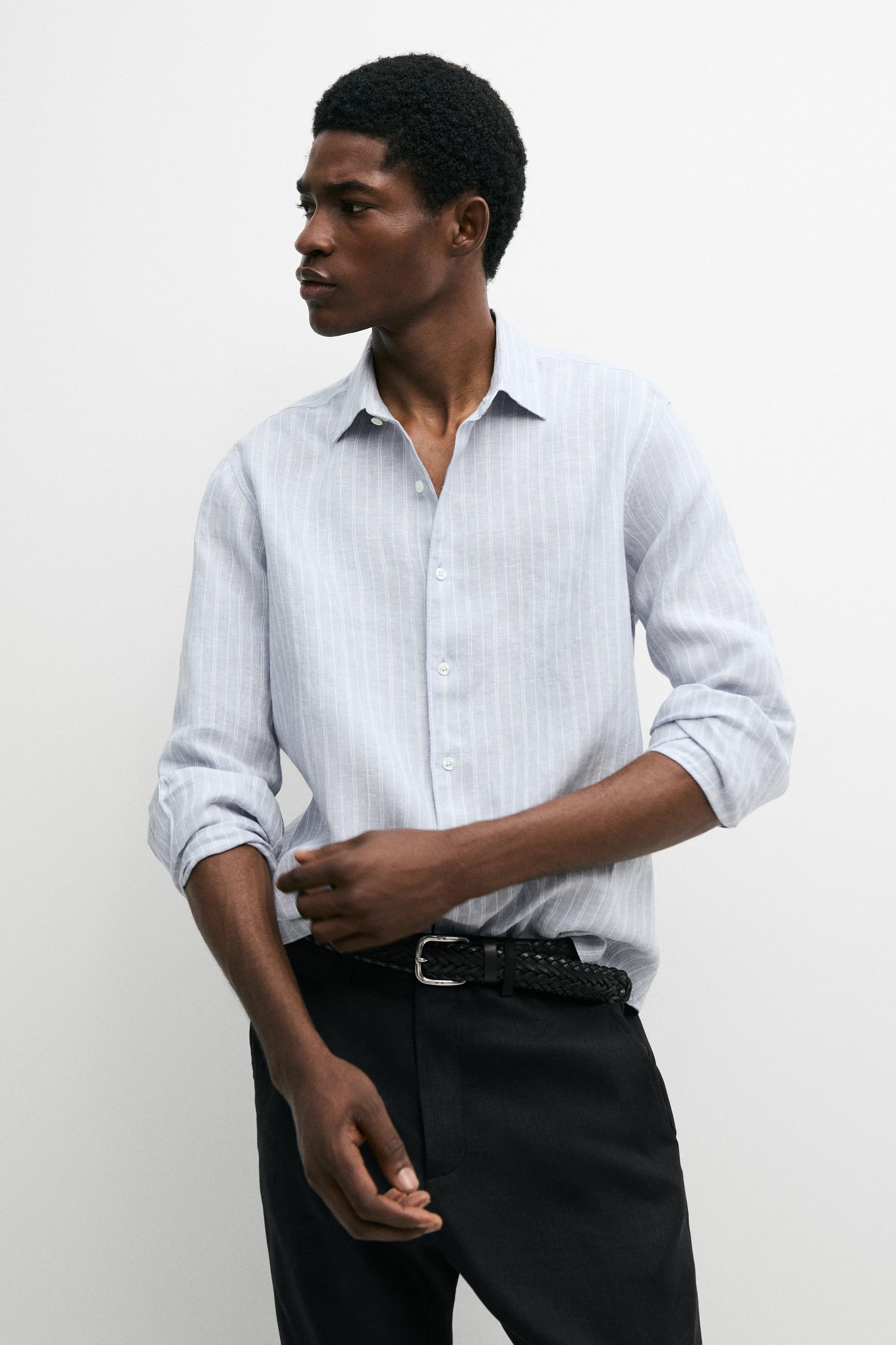 100% linen regular fit faded striped shirt