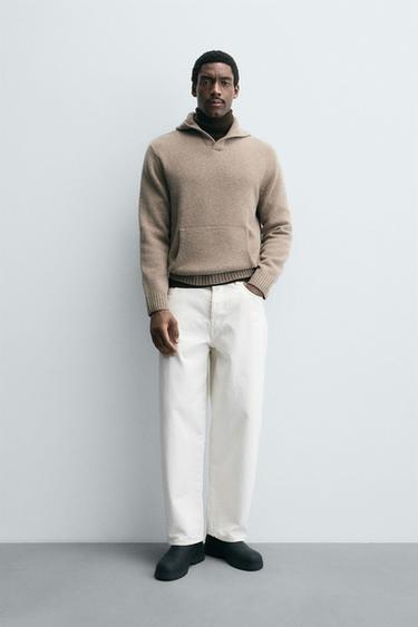 Zara 100% WOOL HOODED JUMPER - Beige