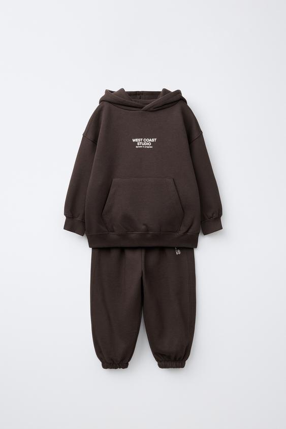TEXT HOODIE AND JOGGERS SET - Brown by Zara - Image 0