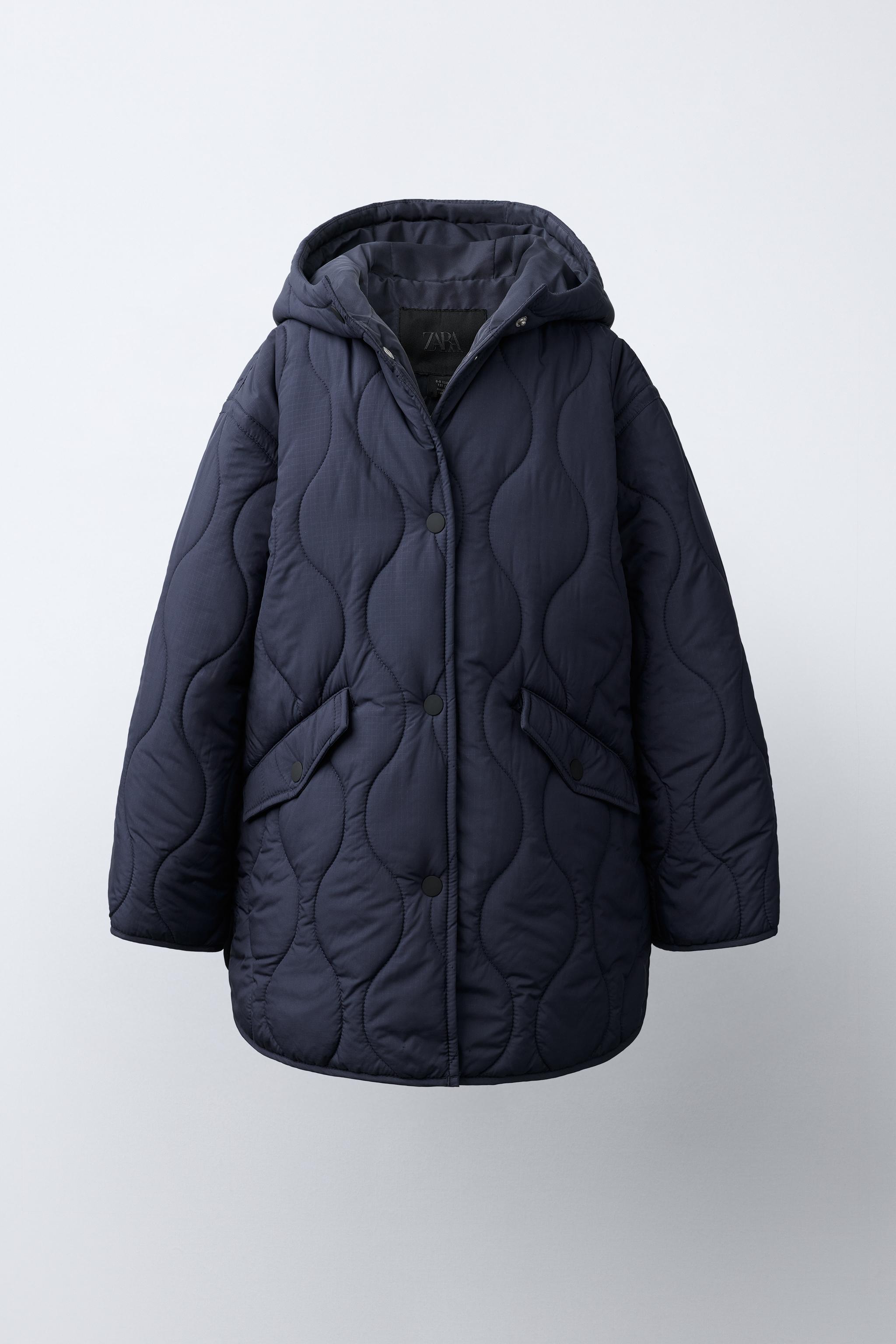 WATER-REPELLENT HOODED QUILTED JACKET — Dark navy