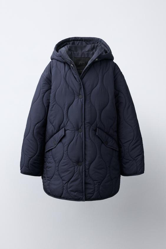 WATER-REPELLENT HOODED PADDED JACKET - Dark navy de Zara - Imagen 0