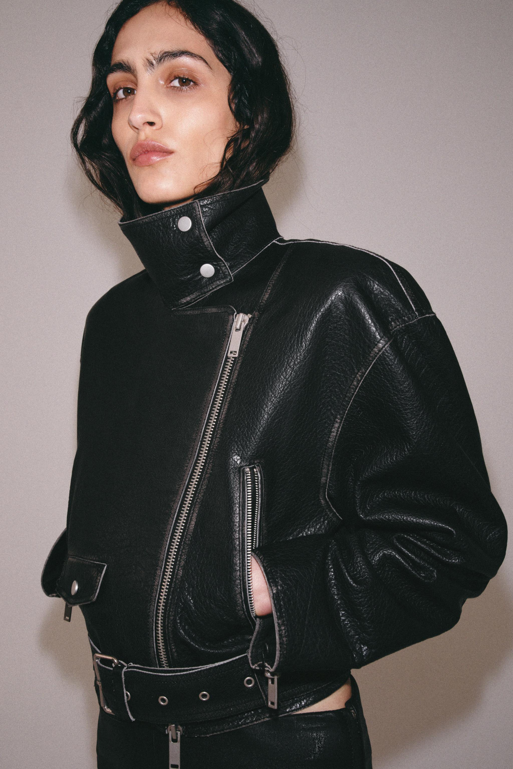 ZW COLLECTION LIMITED EDITION LEATHER BIKER JACKET - Black | ZARA
