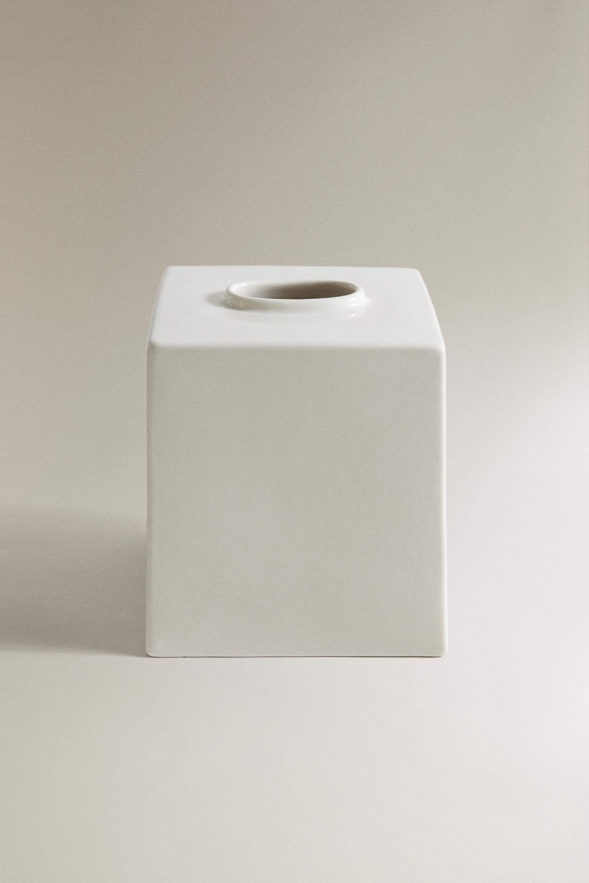 CREAM CERAMIC TISSUE BOX — Cream