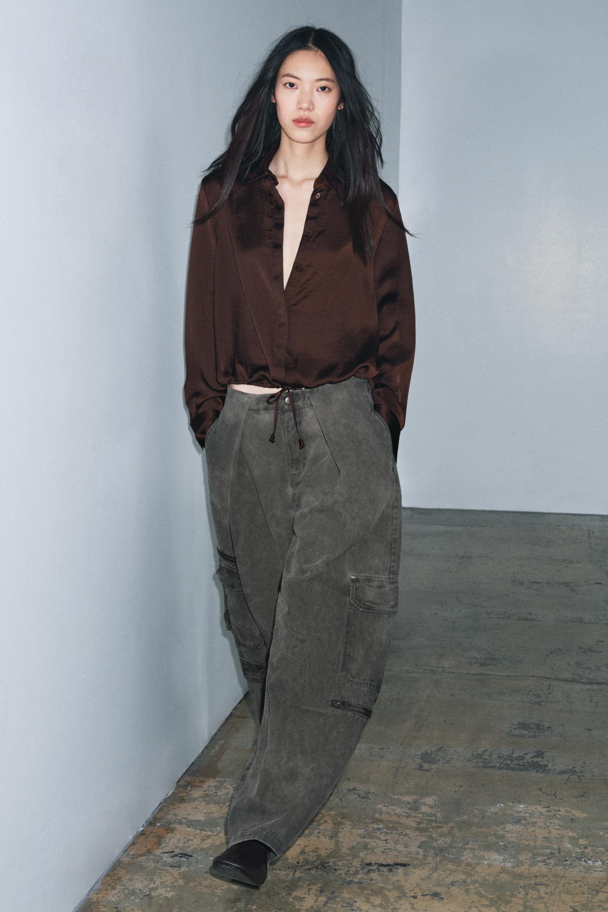 SATIN EFFECT SHIRT ZW COLLECTION - Brown | ZARA United States