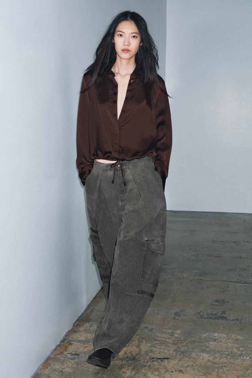 ZW COLLECTION サテンシャツ - ブラウン | ZARA Japan / 日本