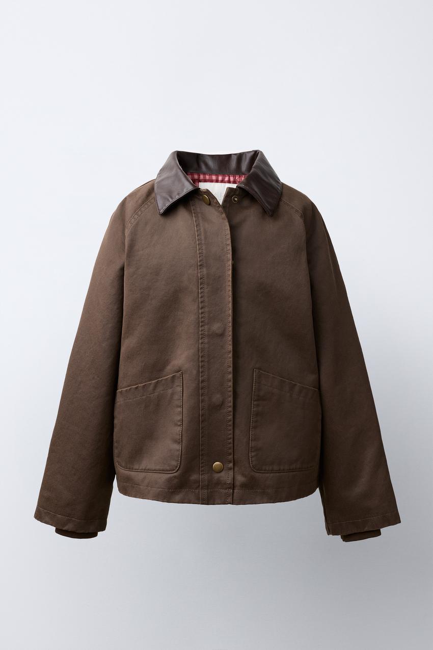 コントラストカラー ワックスドジャケット - ブラウン | ZARA Japan / 日本