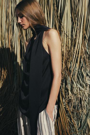 TOP HALTER FOULARD FRANGES ZW COLLECTION - Noir de Zara - Image 9