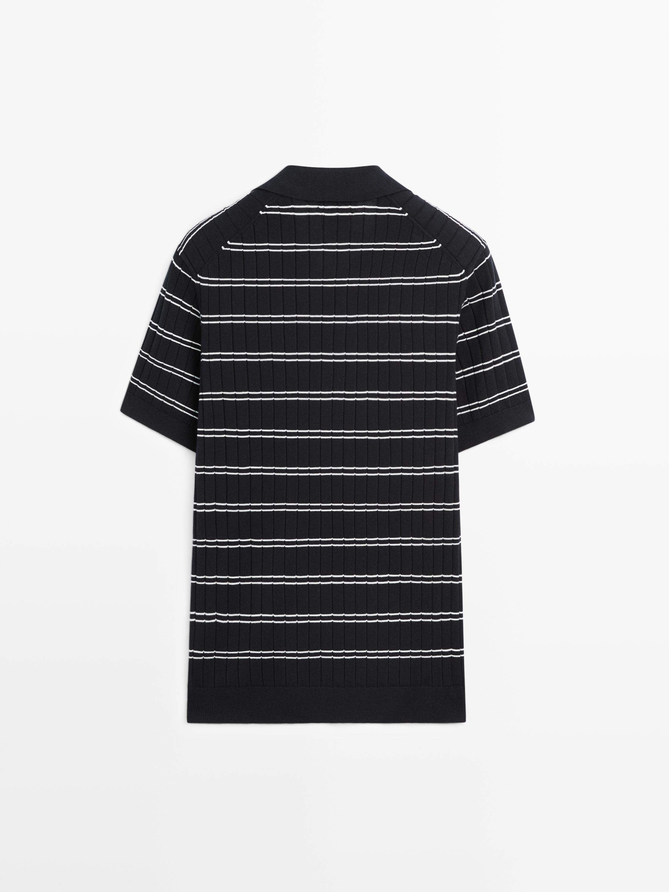 Striped cotton knit polo shirt