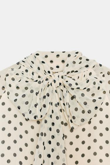 BLOUSE À POIS ET NŒUD - Écru / Noir de Zara - Image 6