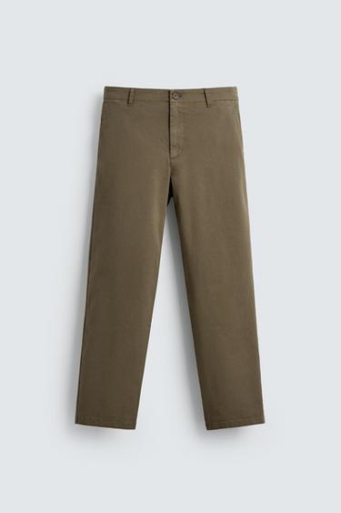 STRAIGHT-LEG TWILL TROUSERS - Dark khaki by Zara