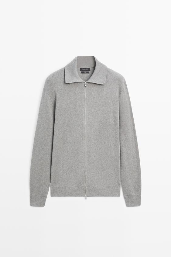 Zara 100% cotton zip-up knit cardigan - Gray / Beige - Image 0