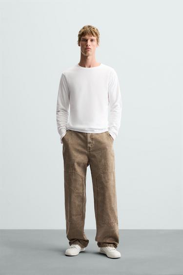 PANTALÓN COSTURAS LAVADO - Marrón de Zara - Imagen 0