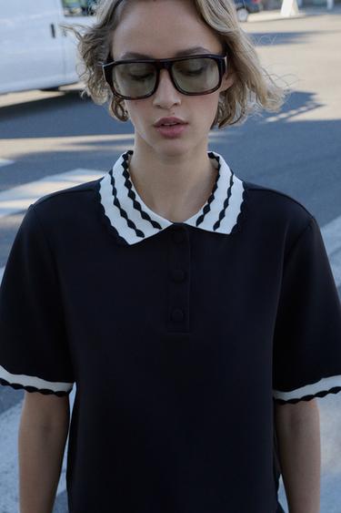 CONTRAST POLO TOP - Black by Zara - Image 5