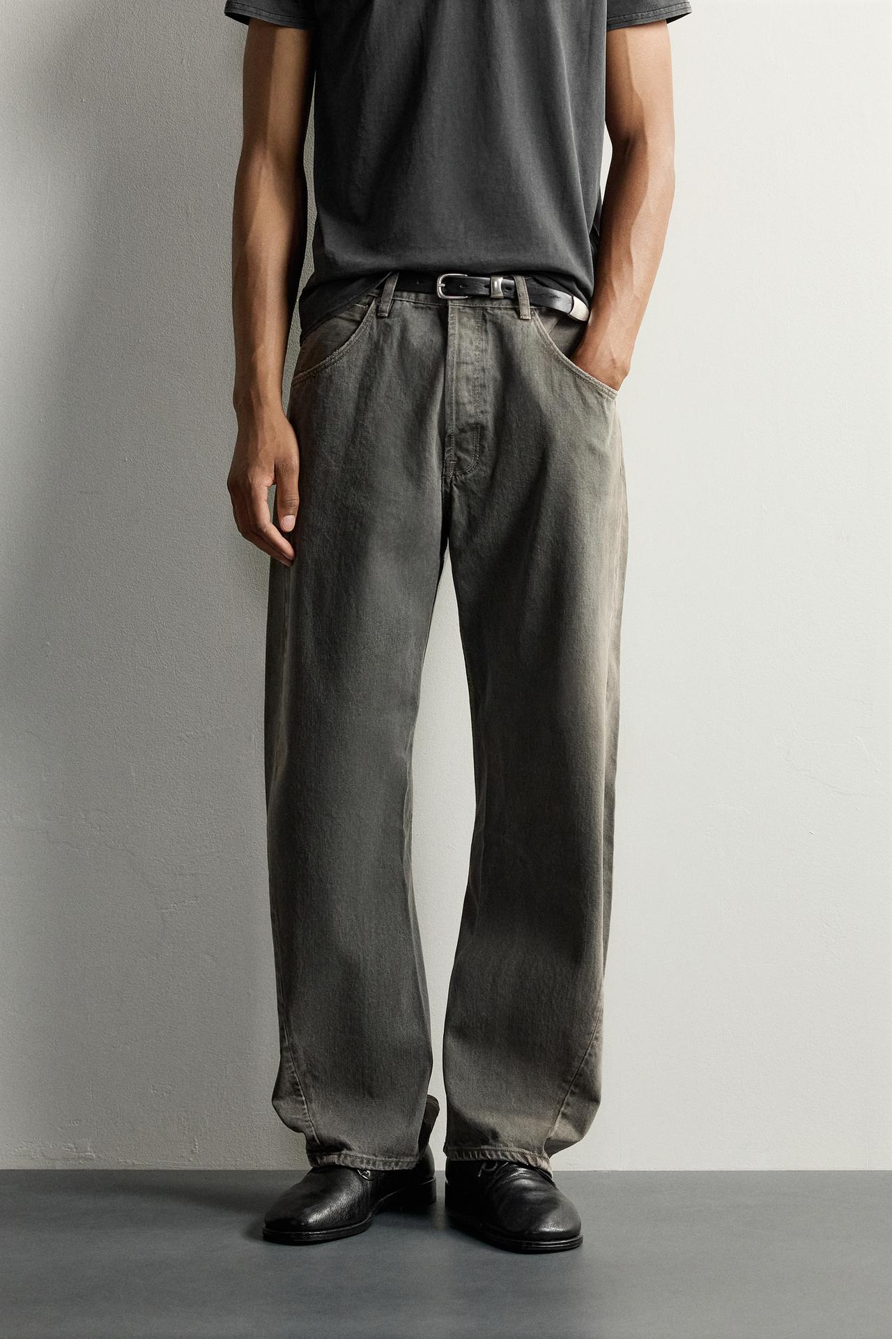 TWISTED-SEAM LOOSE FIT JEANS — Gray / Beige