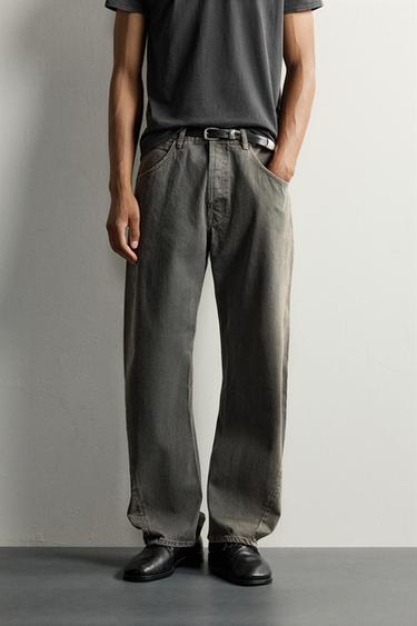 TWISTED-SEAM LOOSE FIT JEANS — Gray / Beige 2