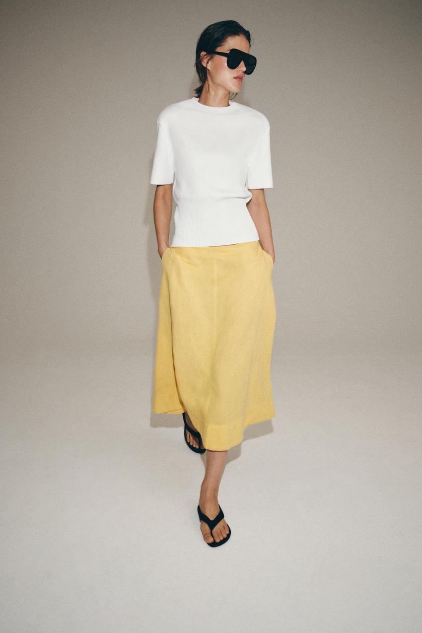 リネンミディスカート ZW COLLECTION - ライトイエロー | ZARA Japan 