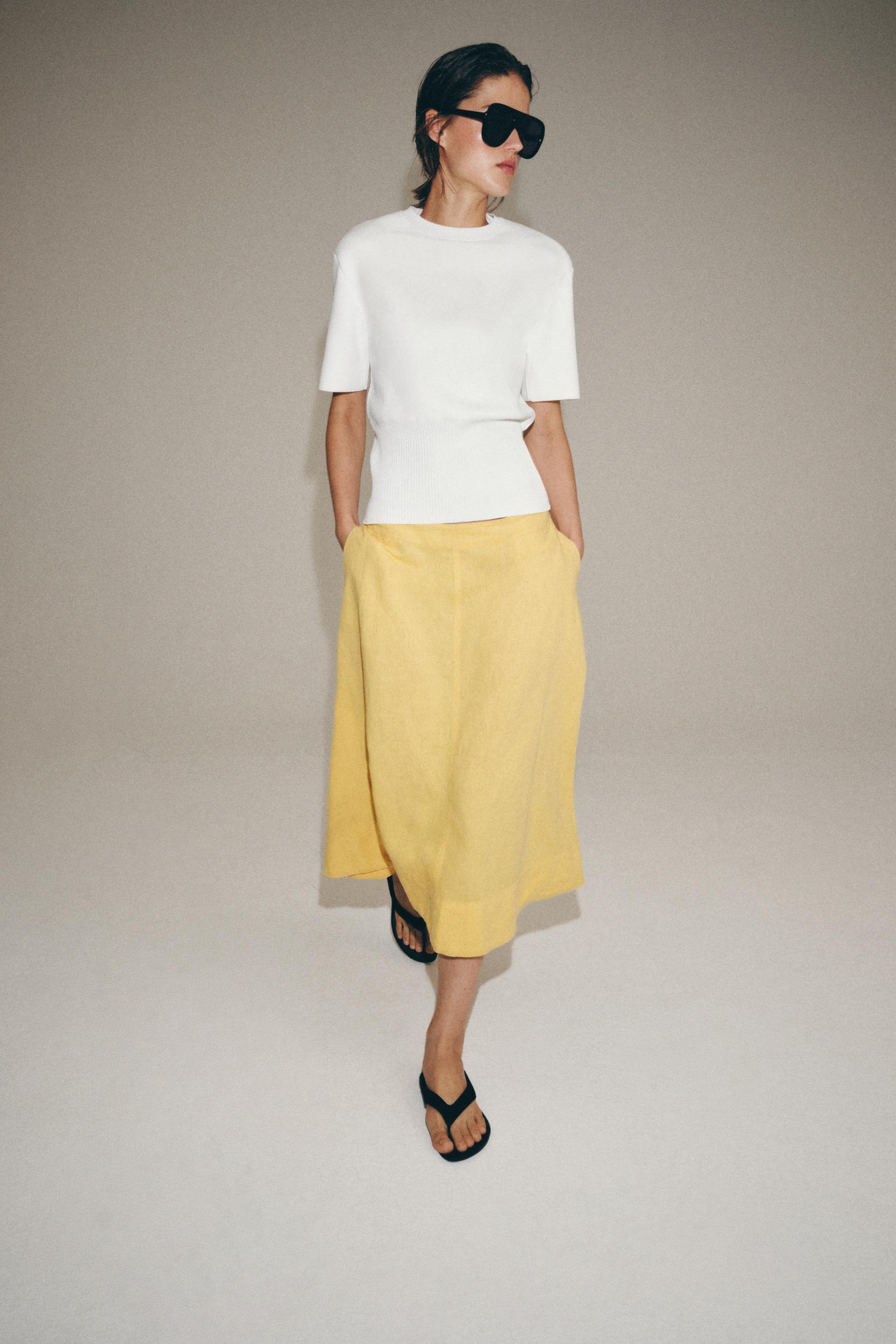 Женские юбки Zara ZW COLLECTION LINEN BLEND MIDI SKIRT