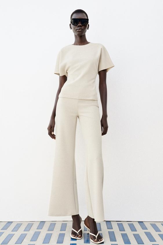 STRETCH WIDE-LEG TROUSERS - Ecru by Zara - Image 0