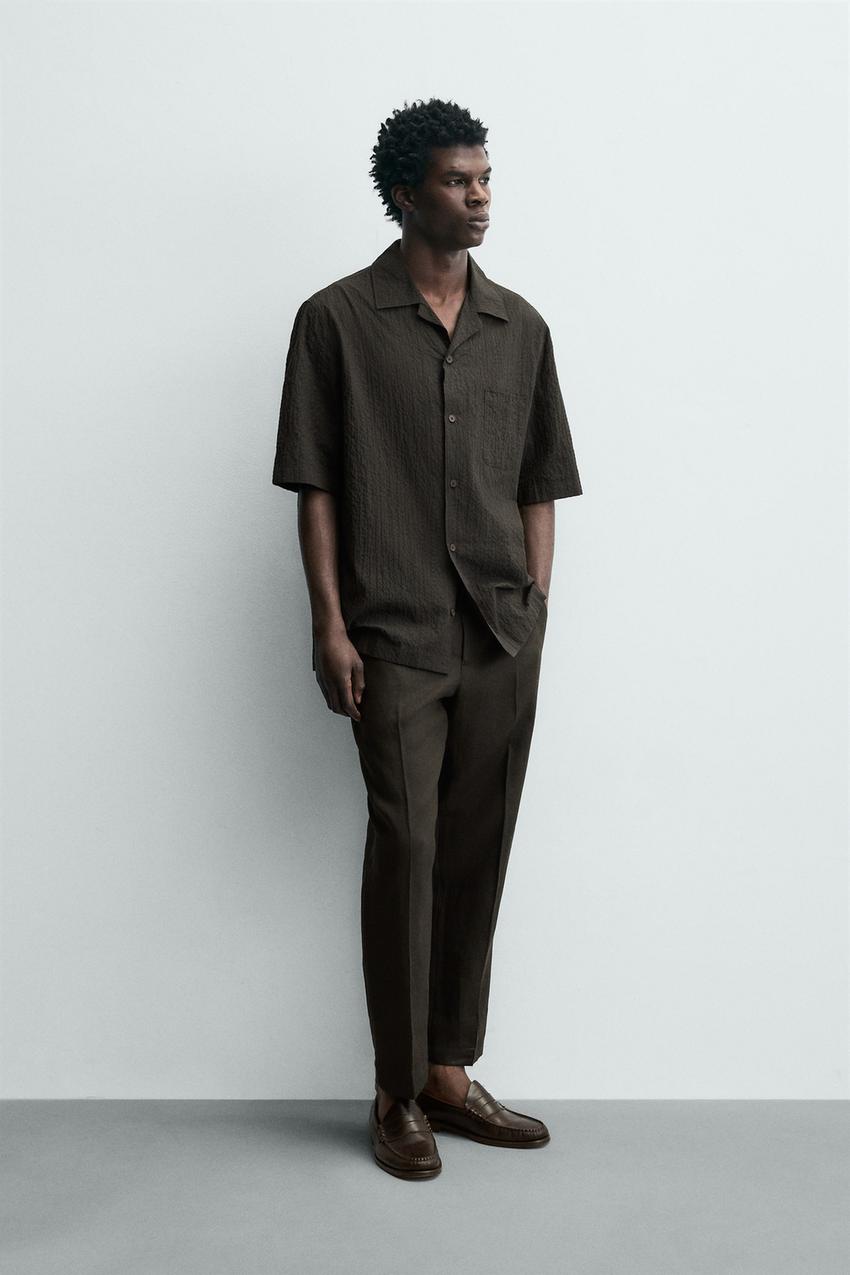 Zara - Seersucker Comfort Shirt - Brown - S - Man Zara - Seersucker Comfort Shirt - Brown - S - Man