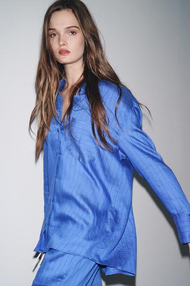 Zara ZW COLLECTION OVERSIZED STRIPED SHIRT - Blue / Black