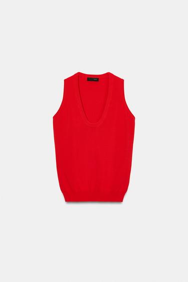 Zara SLEEVELESS KNIT TOP - Red