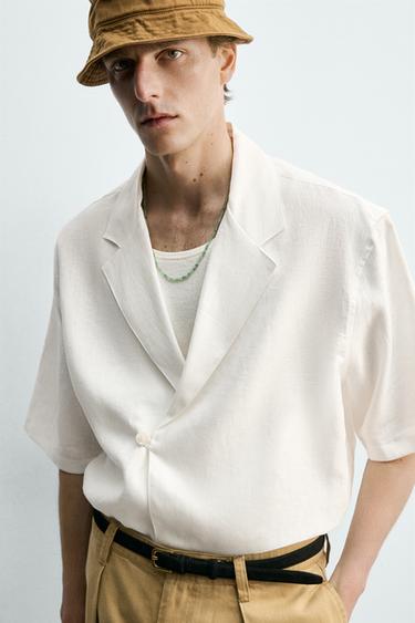 100% LINEN KIMONO SHIRT - White by Zara - Image 4