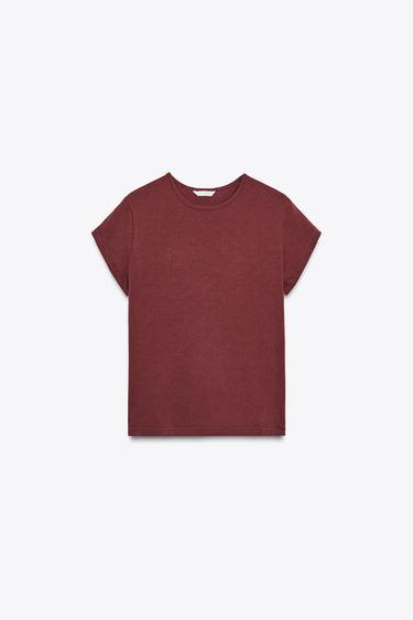 RUSTIC SHORT SLEEVE T-SHIRT - Wine by Zara