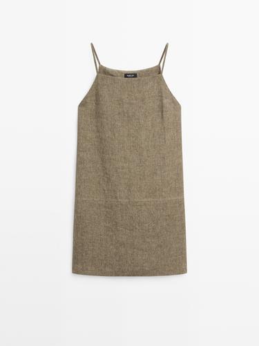 Zara 100% linen short dress - Dark green