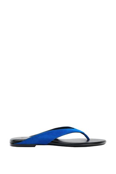 Zara LEATHER TOE LOOP SANDALS - Blue