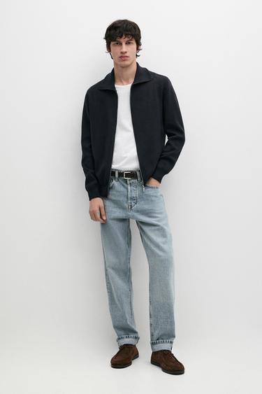 Cardigan 100 % coton à fermeture Éclair - Bleu marine de Zara - Image 0