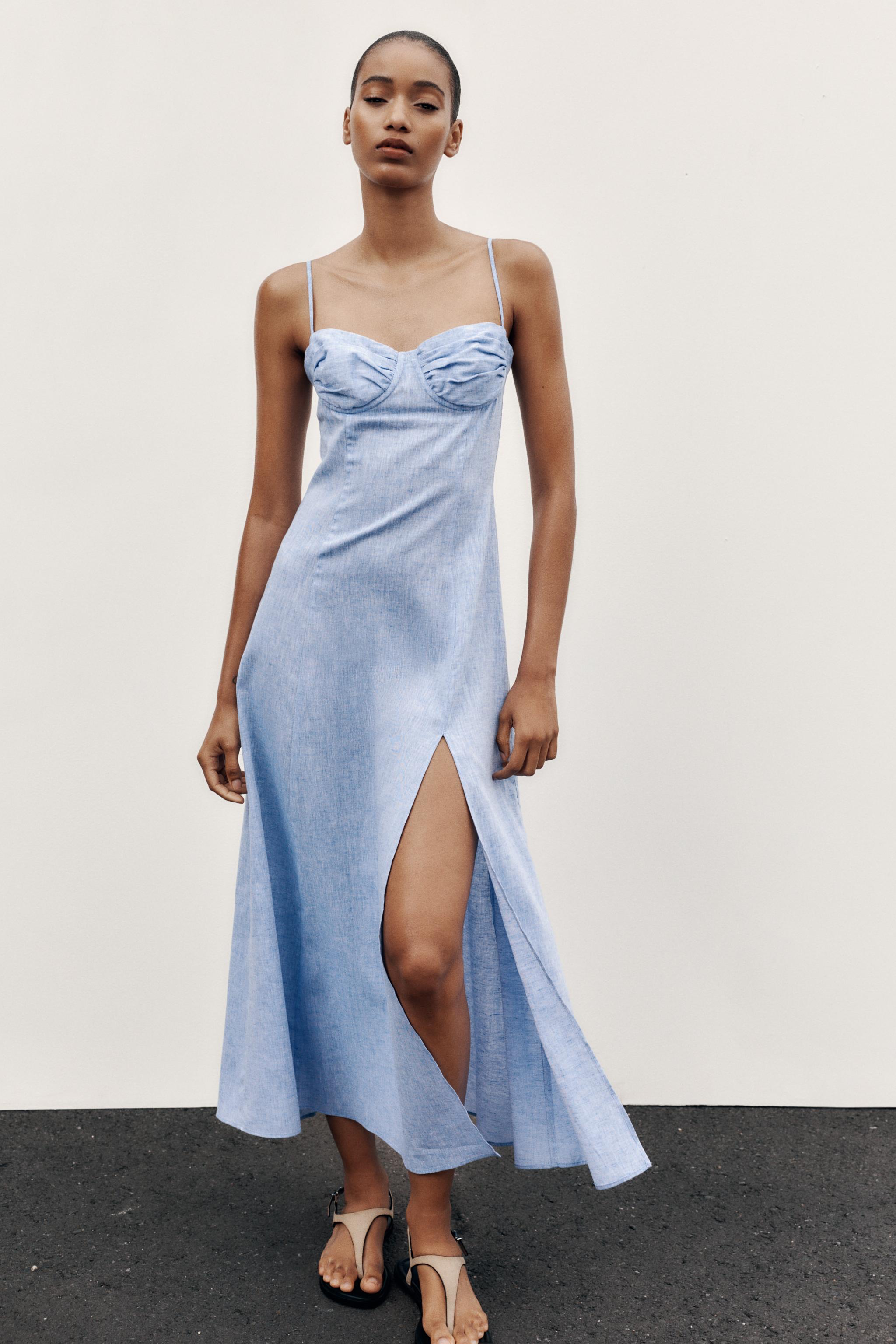 Vestito Azzurro Vestito Mini Con Arricciature Zara Blu VESTITO