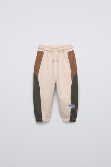 CALÇAS JOGGER COLOR BLOCK - Cru / Castanho da Zara