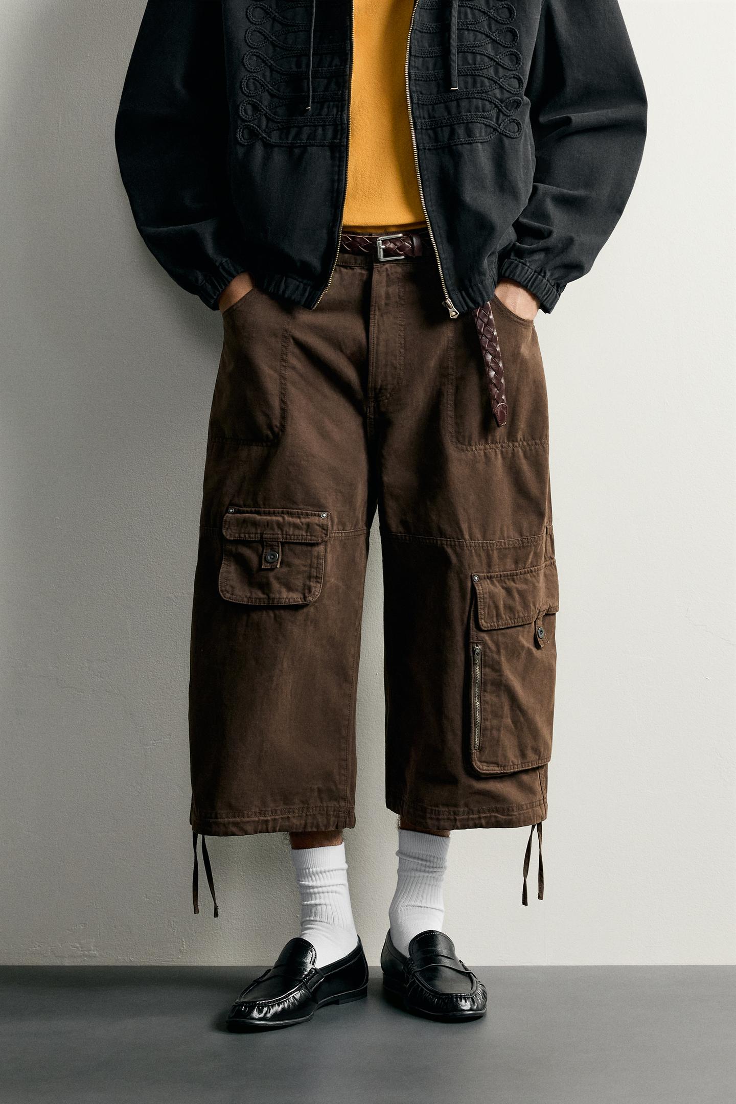 Мужские шорты Zara Relaxed-Fit Cargo Jorts, цвет: Коричневый — фото 2