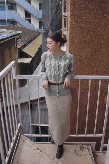 PLAIN KNIT MIDI SKIRT - Grey / Natural by Zara