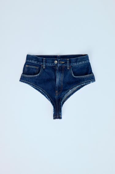 TRF HIGH-WAIST MINI DENIM SHORTS - Navy blue by Zara