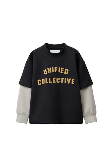 SUDADERA DOBLE MANGA VARSITY INTERLOCK - Antracita oscuro de Zara