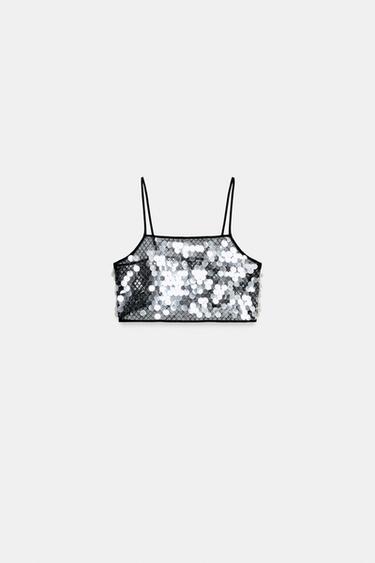 SEQUINNED CROP TOP - Black by Zara