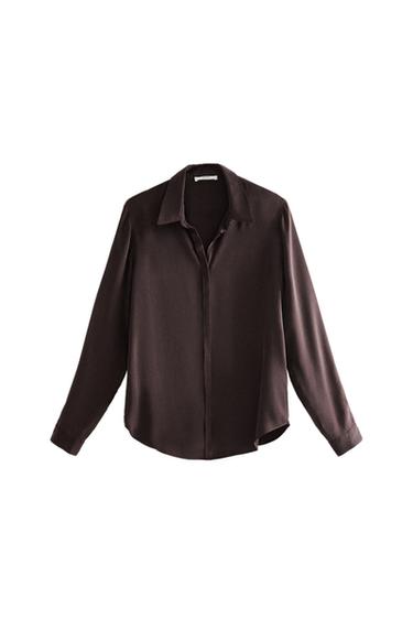 SILK SHIRT - Dark brown by Zara