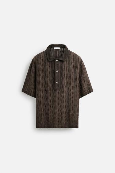 OPEN KNIT POLO SHIRT - Brown by Zara - Image 7