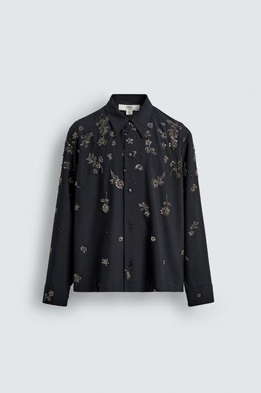 LIMITED EDITION SEQUIN FLOWING SHIRT - Dark navy by Zara