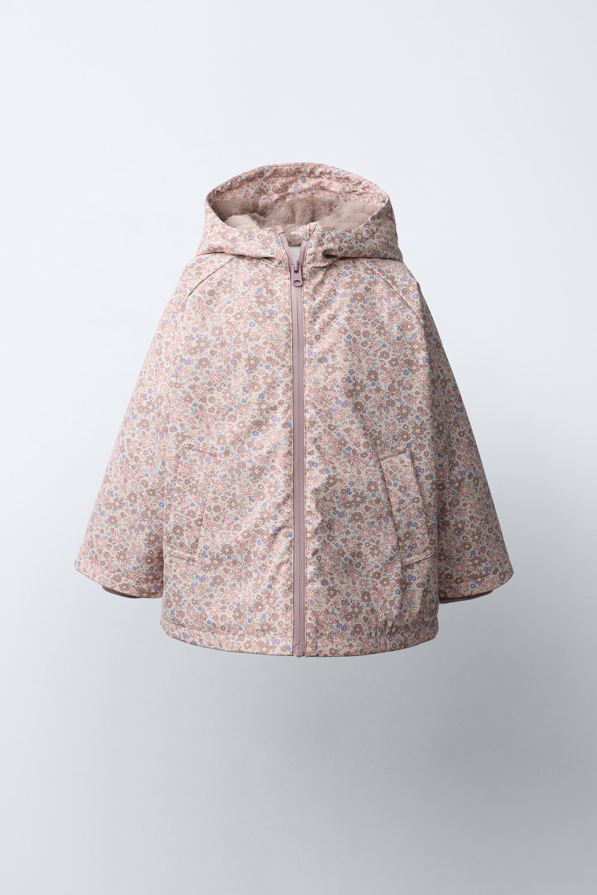 WATER-REPELLENT RUBBERIZED FLORAL RAINCOAT — Light pink