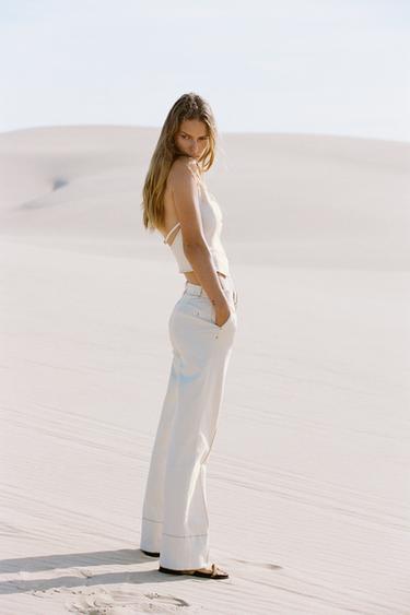 BOOTCUT TROUSERS WITH TOPSTITCHING - Ecru by Zara - Image 3
