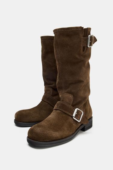 BOTTES BIKER EN DAIM - Marron de Zara - Image 1