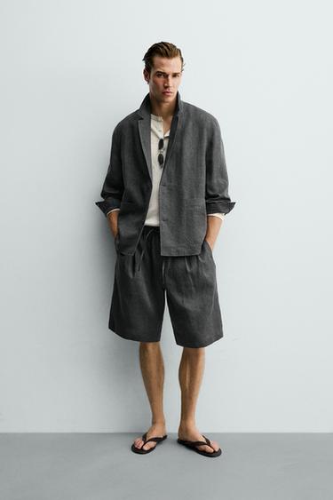 Zara 100% LINEN OVERSHIRT - Charcoal gray