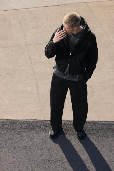 Zara 水洗拉鍊連帽運動衫 - 深灰色